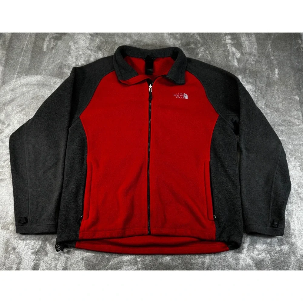 The North Face Fleece‎ Jacket Mens XL Red Grey Full Zip Colorblock Mock Neck